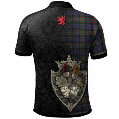 Scottish Fletcher Clan Crest Tartan Polo Shirt - Half Thistle Flowers Celtic Design Back Side Tartan Plaid