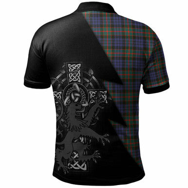 Scottish Fletcher Clan Crest Tartan Polo Shirt - Lion Rampant Celtic Cross Flash Style Back Side Tartan Plaid