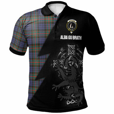 Scottish Fletcher Clan Crest Tartan Polo Shirt - Lion Rampant Celtic Cross Flash Style Front Side Tartan Plaid