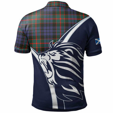Scottish Fletcher Clan Crest Tartan Polo Shirt - Scottish Flag With Lion Back Side Tartan Plaid