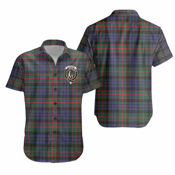Scottish Fletcher Clan Crest Tartan Short Sleeve Shirt Tartan Plaid