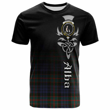 Scottish Fletcher Clan Crest Tartan T-Shirt - Alba Gu Brath Family Crest Celtic Inspired Front Side Tartan Plaid