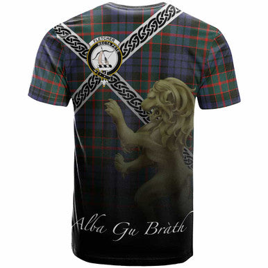 Scottish Fletcher Clan Crest Tartan T-Shirt - Celtic With Scotland Lion Back Side Tartan Plaid