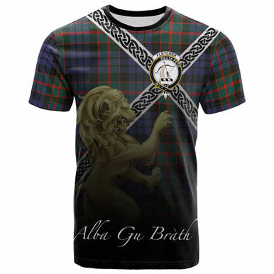 Scottish Fletcher Clan Crest Tartan T-Shirt - Celtic With Scotland Lion Front Side Tartan Plaid