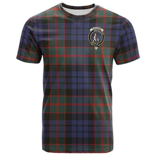 Scottish Fletcher Clan Crest Tartan T-Shirt Front Side Tartan Plaid
