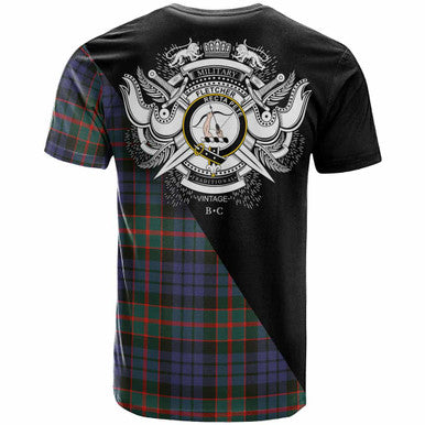 Scottish Fletcher Clan Crest Tartan T-Shirt - Military Logo Back Side Tartan Plaid
