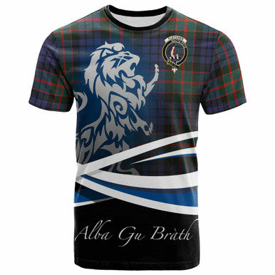 Scottish Fletcher Clan Crest Tartan T-Shirt - Scotland Lion Front Side Tartan Plaid