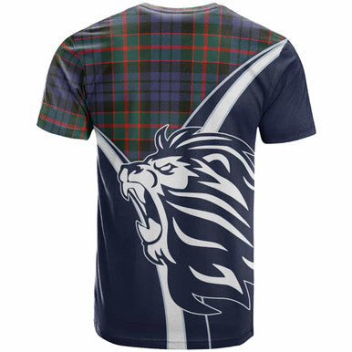 Scottish Fletcher Clan Crest Tartan T-Shirt - Scottish Flag With Lion Back Side Tartan Plaid