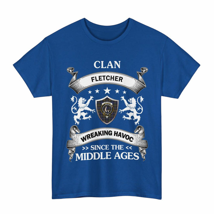 Scottish Fletcher Clan Crest Tartan T-Shirt Wreaking Havoc Design Tartan Plaid Royal Color