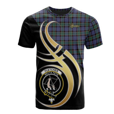 Scottish Fletcher Modern Clan Crest Tartan T-Shirt Believe in Me Front Side Tartan Plaid