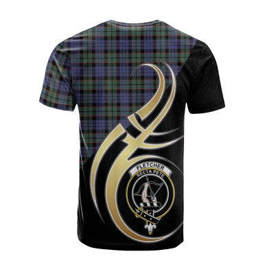 Scottish Fletcher Modern Clan Crest Tartan T-Shirt Believe in Me Back Side Tartan Plaid