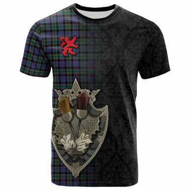Scottish Fletcher Modern Clan Tartan T-Shirt - Half Thistle Flowers Celtic Design Front Side Tartan Plaid