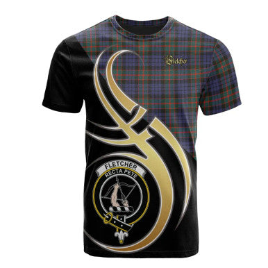Scottish Fletcher of Dunans Clan Crest Tartan T-Shirt Believe in Me Front Side Tartan Plaid