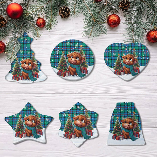 Scottish Flower of Scotland Clan Tartan Ceramic Ornament Cute Highland Cow Christmas All Style Tartan Plaid
