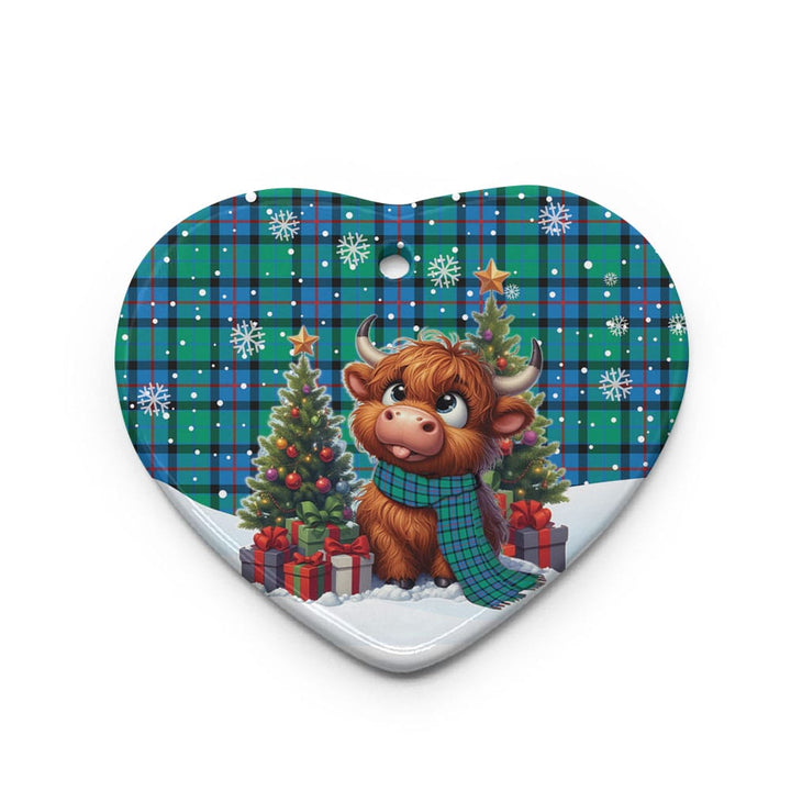 Scottish Flower of Scotland Clan Tartan Ceramic Ornament Cute Highland Cow Christmas Heart Style Tartan Plaid