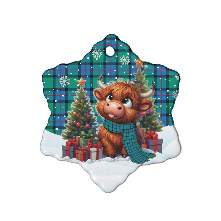 Scottish Flower of Scotland Clan Tartan Ceramic Ornament Cute Highland Cow Christmas Snow Flake Style Tartan Plaid