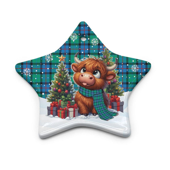 Scottish Flower of Scotland Clan Tartan Ceramic Ornament Cute Highland Cow Christmas Star Style Tartan Plaid