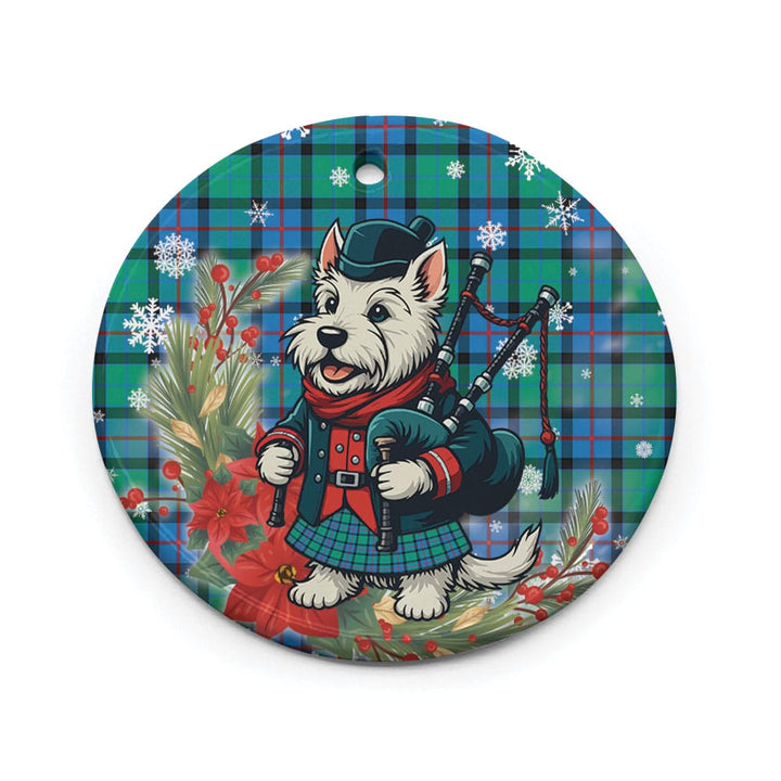 Scottish Flower of Scotland Clan Tartan Ceramic Ornament Cute Scottish Terrier Dog Circle Style Tartan Plaid