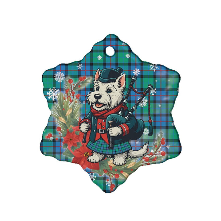 Scottish Flower of Scotland Clan Tartan Ceramic Ornament Cute Scottish Terrier Dog Snow Flake Style Tartan Plaid