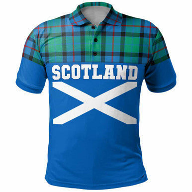 Scottish Flower of Scotland Clan Tartan Polo Shirt - Lion Rampant of Scotland With Flag Front Side Tartan Plaid