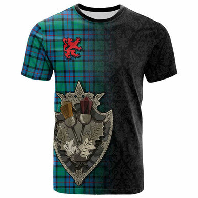 Scottish Flower of Scotland Clan Tartan T-Shirt - Half Thistle Flowers Celtic Design Front Side Tartan Plaid