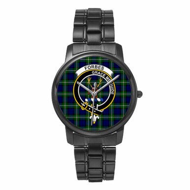 Scottish Forbes Clan Crest Tartan Folding Clasp Steel Quartz Watches Tartan Plaid Black 1