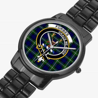 Scottish Forbes Clan Crest Tartan Folding Clasp Steel Quartz Watches Tartan Plaid Black 2