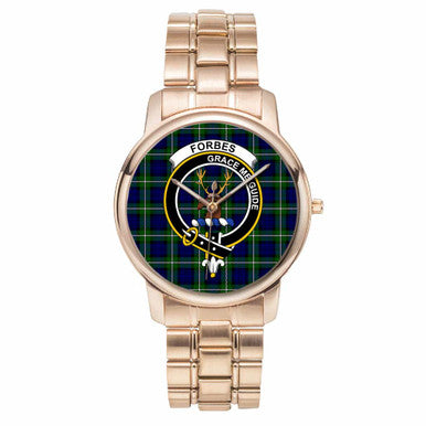 Scottish Forbes Clan Crest Tartan Folding Clasp Steel Quartz Watches Tartan Plaid Rose Gold 1