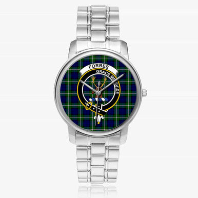 Scottish Forbes Clan Crest Tartan Folding Clasp Steel Quartz Watches Tartan Plaid Silver 1