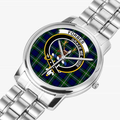 Scottish Forbes Clan Crest Tartan Folding Clasp Steel Quartz Watches Tartan Plaid Silver 2