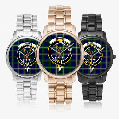 Scottish Forbes Clan Crest Tartan Folding Clasp Steel Quartz Watches Tartan Plaid All