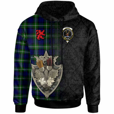 Scottish Forbes Clan Crest Tartan Hoodie - Half Thistle Flowers Celtic Design Front Side Tartan Plaid