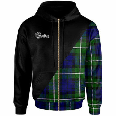Scottish Forbes Clan Crest Tartan Hoodie - Military Logo Zip-up Tartan Plaid