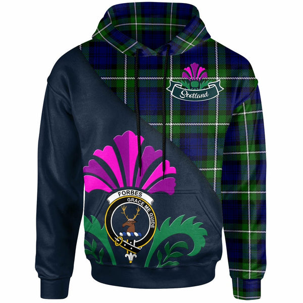 Scottish Forbes Clan Crest Tartan Hoodie - Scotland Thistle Style Front Side Tartan Plaid