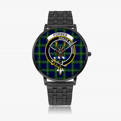 Scottish Forbes Clan Crest Tartan Instafamous Steel Quartz Watches Tartan Plaid Black 1