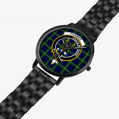 Scottish Forbes Clan Crest Tartan Instafamous Steel Quartz Watches Tartan Plaid Black 2