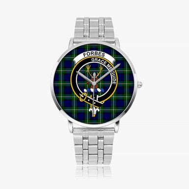 Scottish Forbes Clan Crest Tartan Instafamous Steel Quartz Watches Tartan Plaid Silver 1