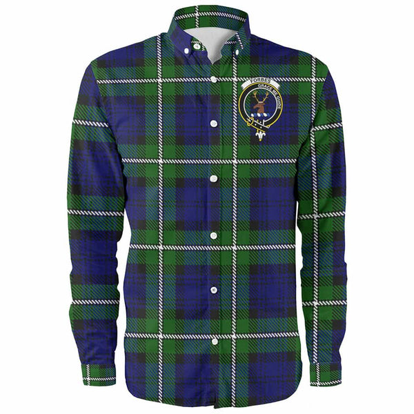 Scottish Forbes Clan Crest Tartan Long Sleeve Shirt Front Side Tartan Plaid
