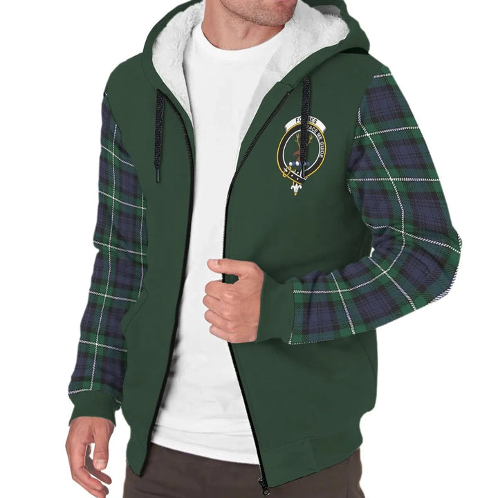 Scottish Forbes Clan Crest Tartan Plaid Sleeve Sherpa Hoodie