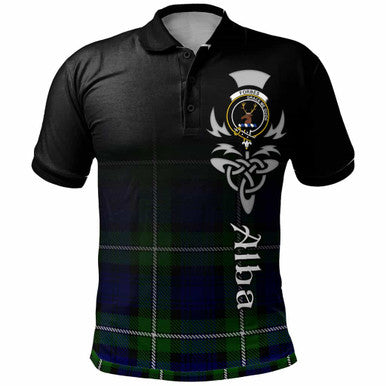 Scottish Forbes Clan Crest Tartan Polo Shirt - Alba Gu Brath Family Crest Celtic Inspired Front Side Tartan Plaid