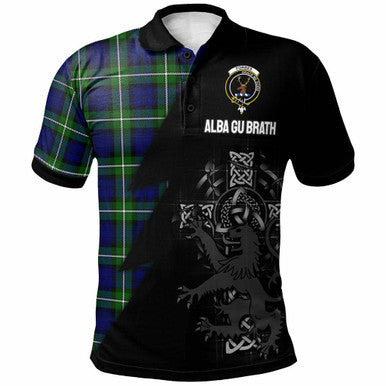 Scottish Forbes Clan Crest Tartan Polo Shirt - Lion Rampant Celtic Cross Flash Style Front Side Tartan Plaid