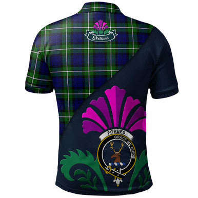 Scottish Forbes Clan Crest Tartan Polo Shirt - Scotland Thistle Style Back Side Tartan Plaid