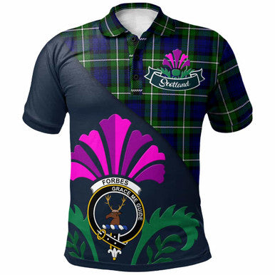 Scottish Forbes Clan Crest Tartan Polo Shirt - Scotland Thistle Style Front Side Tartan Plaid