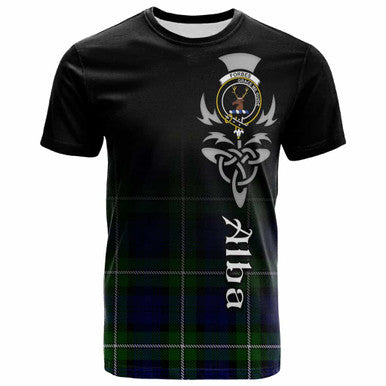 Scottish Forbes Clan Crest Tartan T-Shirt - Alba Gu Brath Family Crest Celtic Inspired Front Side Tartan Plaid