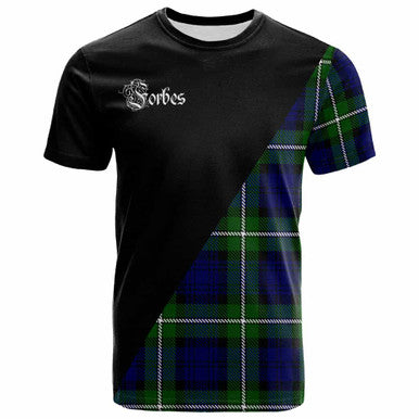 Scottish Forbes Clan Crest Tartan T-Shirt - Military Logo Front Side Tartan Plaid
