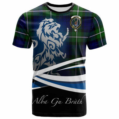 Scottish Forbes Clan Crest Tartan T-Shirt - Scotland Lion Front Side Tartan Plaid