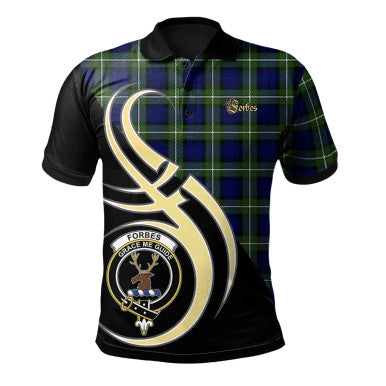 Scottish Forbes Modern Clan Crest Tartan Polo Shirt Believe in Me Front Side Tartan Plaid