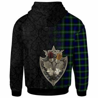 Scottish Forbes Modern Clan Tartan Hoodie - Half Thistle Flowers Celtic Design Back Side Tartan Plaid
