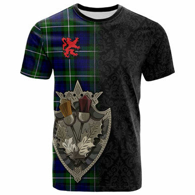 Scottish Forbes Modern Clan Tartan T-Shirt - Half Thistle Flowers Celtic Design Front Side Tartan Plaid
