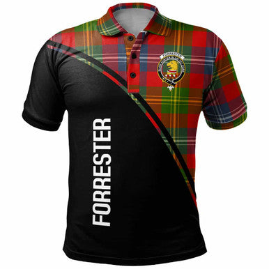 Scottish Forrester Clan Crest Tartan Curve Polo Shirt Front Side Tartan Plaid